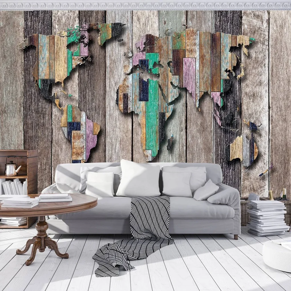 Fototapeta - Mapa sveta na farebných doskách (152,5x104 cm)