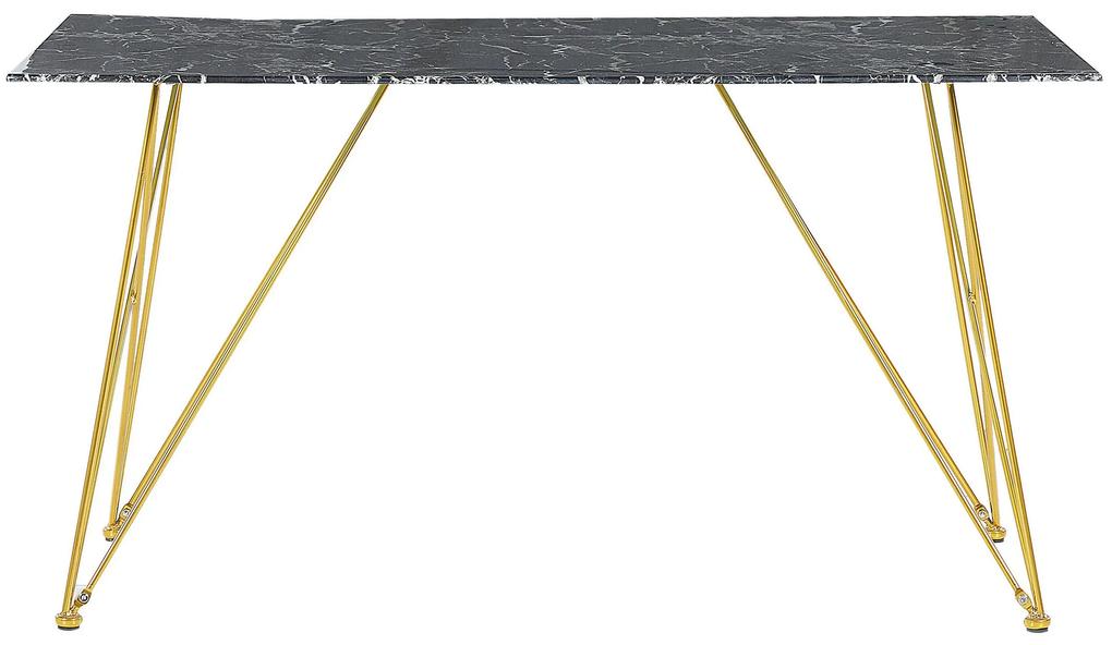 Jedálenský stôl s mramorovým efektom 140 x 80 cm čierna/zlatá KENTON Beliani