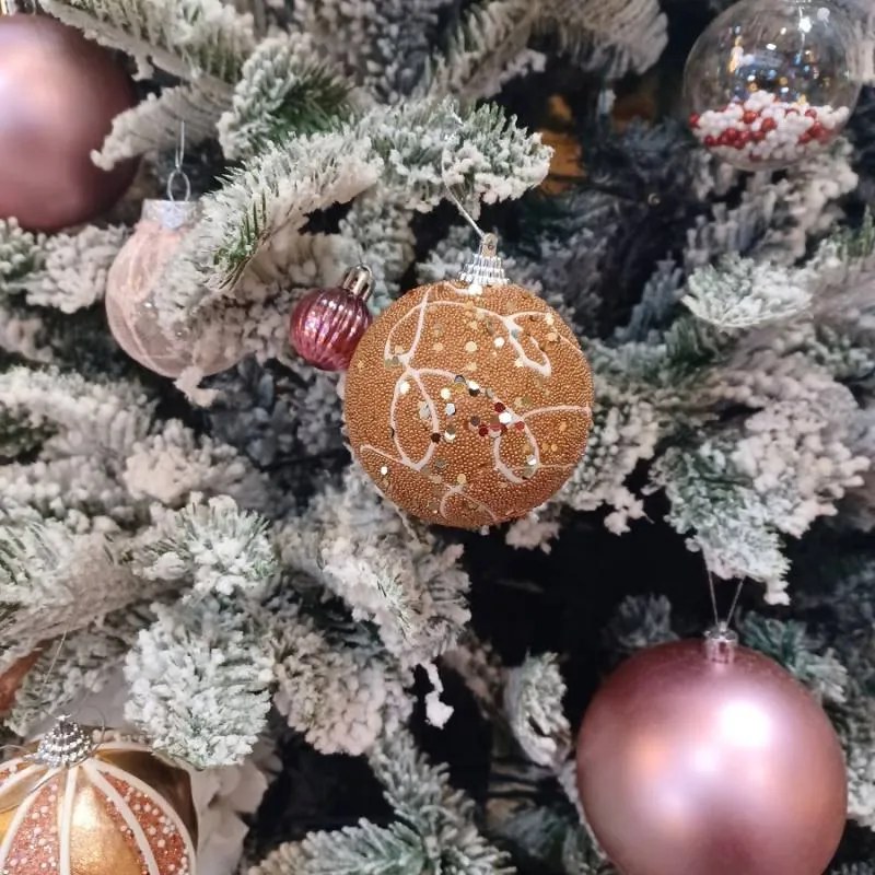 DECOLED Plastová guľa, 8 cm, bordová, flitre