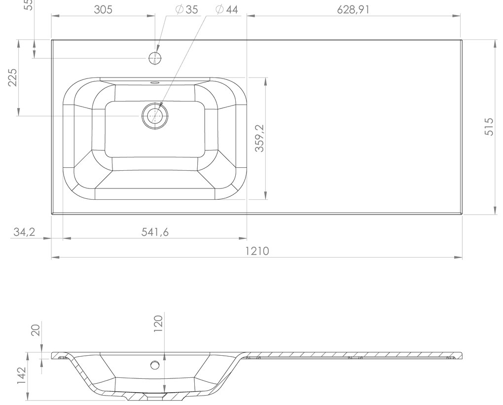 Sapho Sapho, LOREA skrinka 120x46x51,5cm (90+30cm), ľavá, dub Alabama/biela matná, LE090-2231-L-02