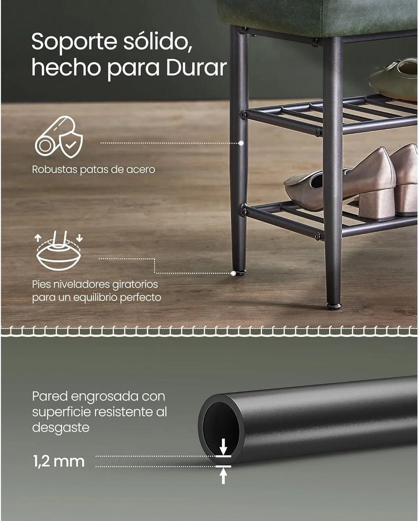 EKHO Lavička s policami na topánky, čalúnené sedadlo, botník, zelená