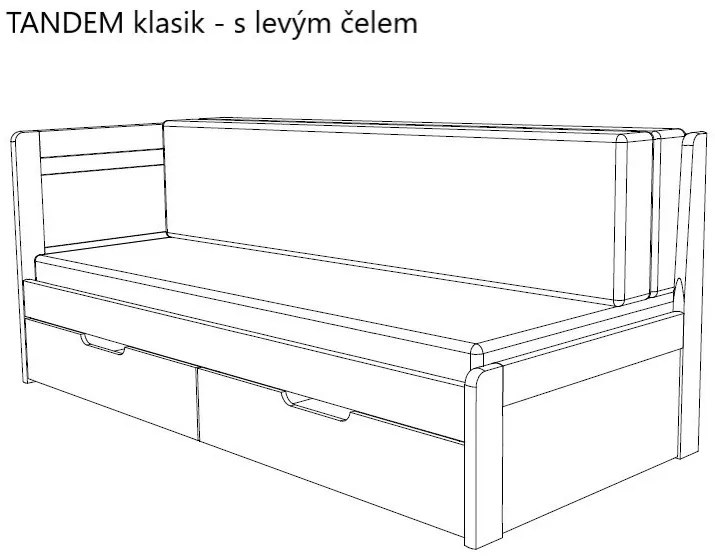 BMB TANDEM KLASIK s roštom a úložným priestorom 90 x 200 cm - rozkladacia posteľ z bukového masívu s pravou podrúčkou, buk masív