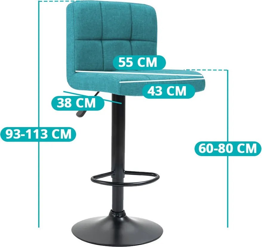 Barové stoličky s látkovým poťahom, 2 ks, rôzne farby- mätové