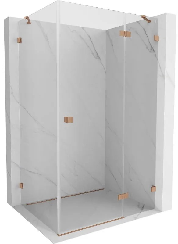 Mexen Lunar, pravostranný výklopný sprchový kút 75 x 80 cm, 8mm číre sklo, medený matný profil, 834-075-080-65-00-P