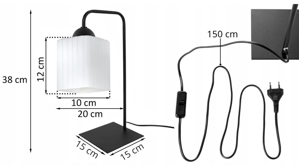 Stolná lampa Riffle Square, 1x biele sklenené tienidlo, b