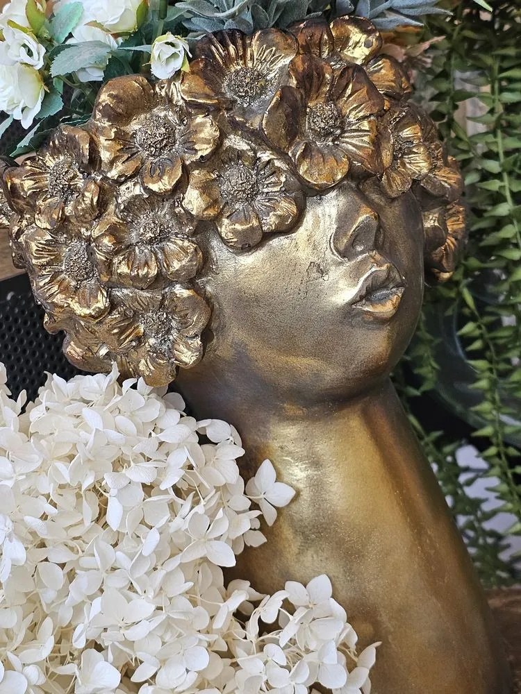 Zlatý antik kvetináč hlava ženy NebuFlower - 18*16*27 cm