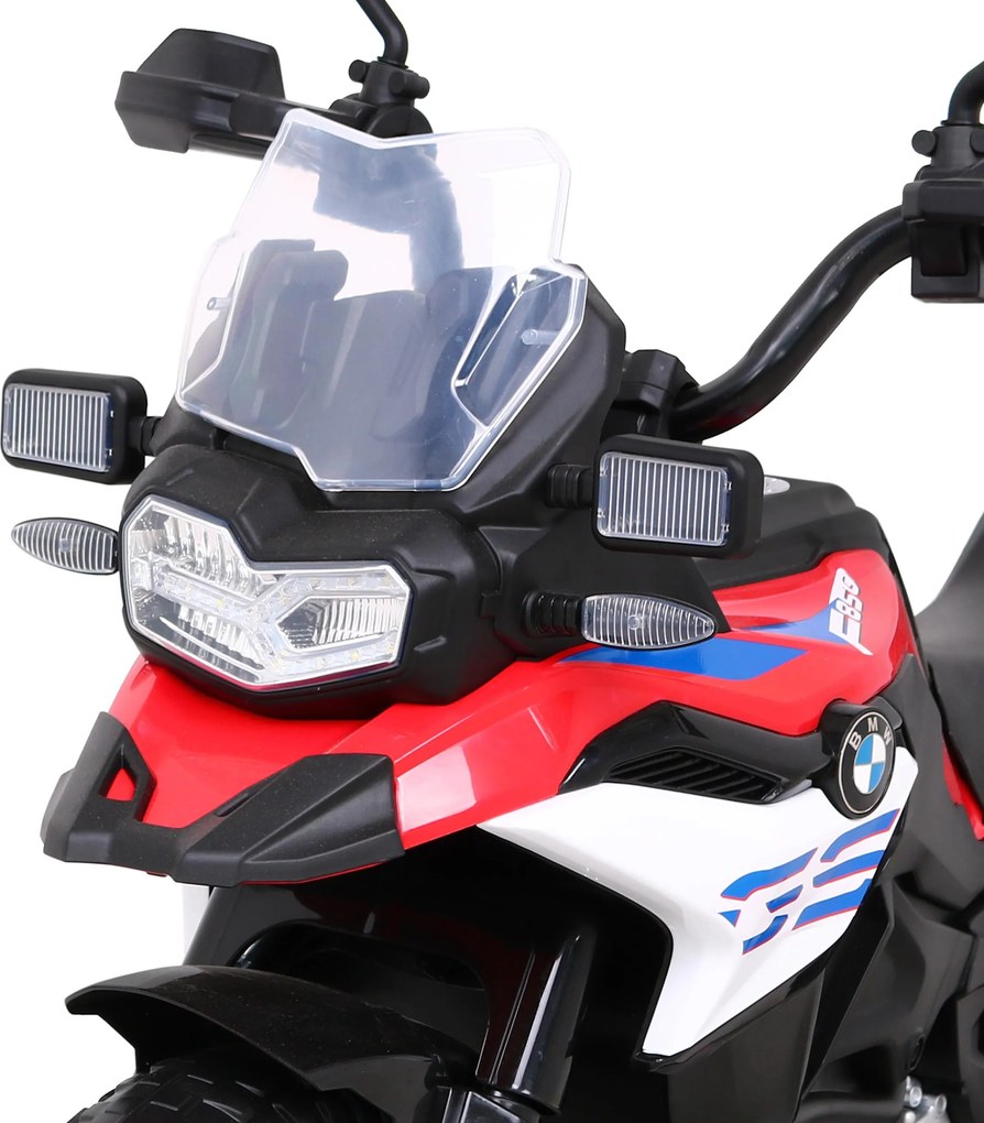 Ramiz Detský motocykel na batérie BMW F850 GS červený + pomocné kolieska + audio LED + pomalý štart + EVA