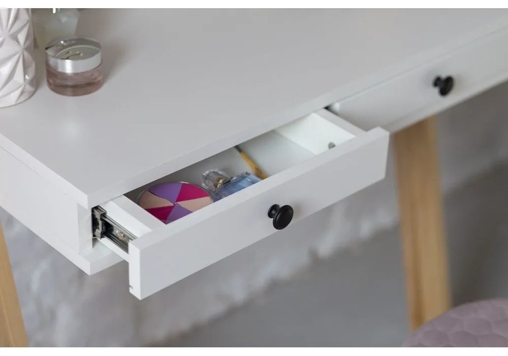 Biely stojan s pracovnou doskou a zásuvkou Ragaba Leno