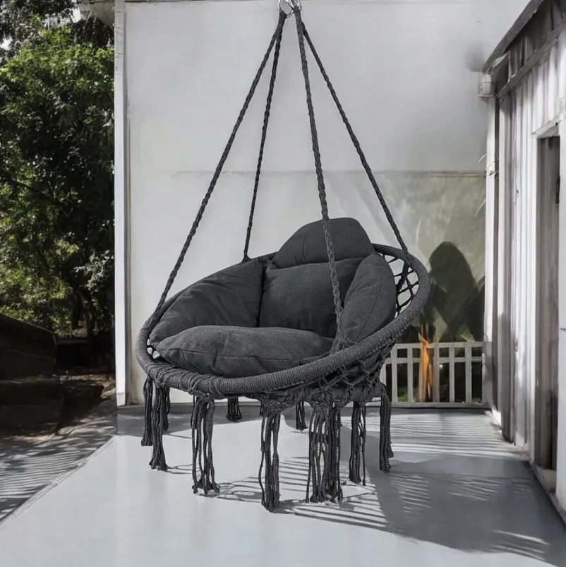 Závesné kreslo s vankúšom - bocianie hniezdo 80 cm béžová