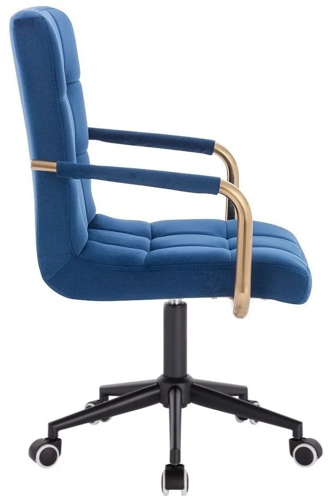 LuxuryForm DESIGN Stolička VERONA GOLD VELUR na čiernej podstave s kolieskami - modrá