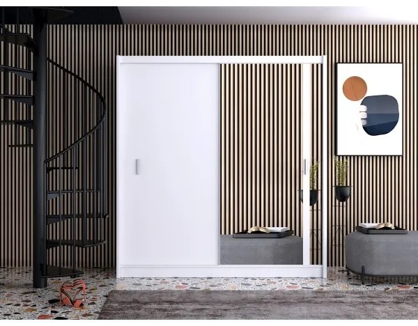 Šatní skriňa so zrkadlom SABRINA 203x215 cm biela