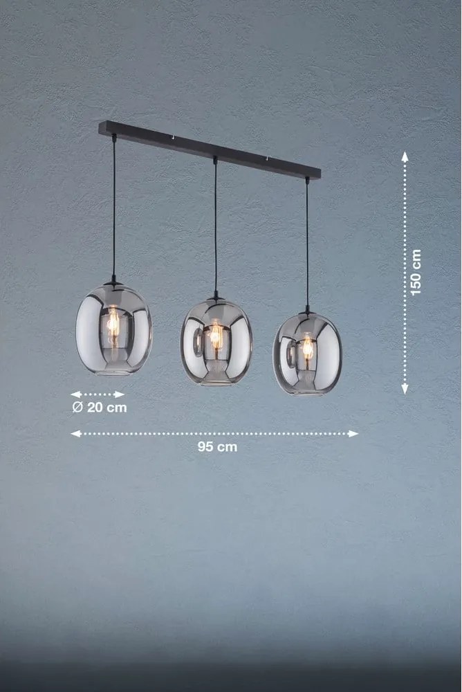 Čierne závesné svietidlo so skleneným tienidlom Nayla – Fischer &amp; Honsel