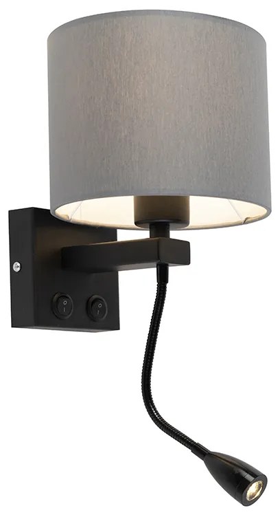 Moderná nástenná lampa čierna so sivým tienidlom - Brescia