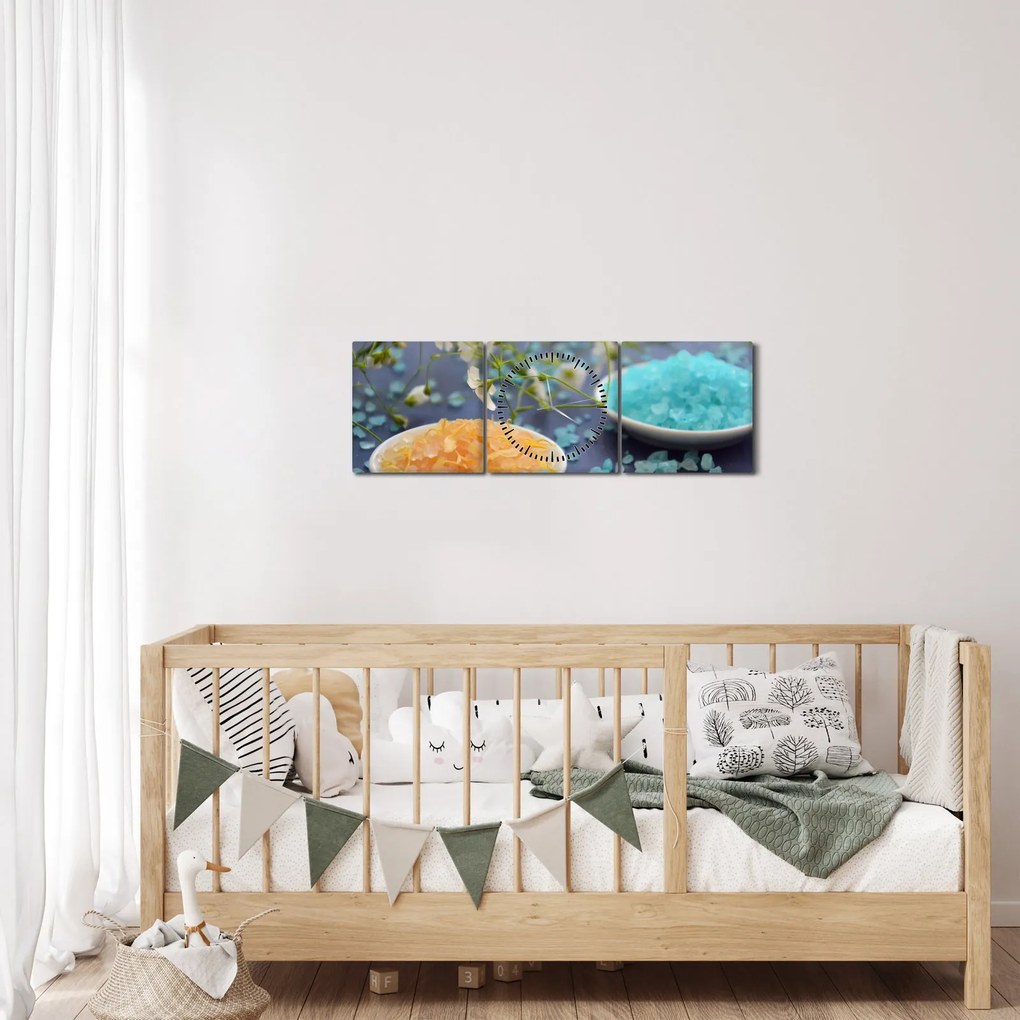 Obraz farebnej morskej soli (s hodinami) (90x30 cm)