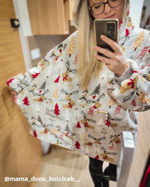 Baránková mikinová deka s rukávmi a kapucňou YULE HUG svetlosivá