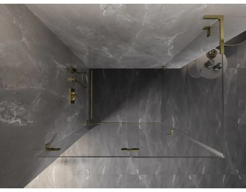 Mexen Lunar-F L, 1-krídlový sprchový kút so skladacími dverami, ľavý, 90 x 80 cm, 8mm číre sklo, zlatý lesklý profil, 836L-090-080-50-00-L