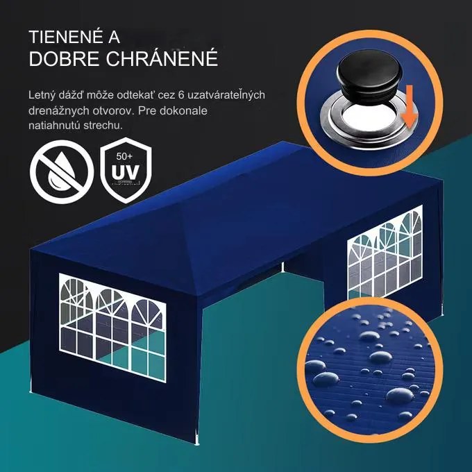 InternetovaZahrada Párty stan Rimini 3x6 m - bočné steny + oblúkové okná - modrá