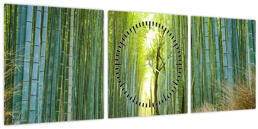 Obraz - Bambusový les (s hodinami) (90x30 cm)