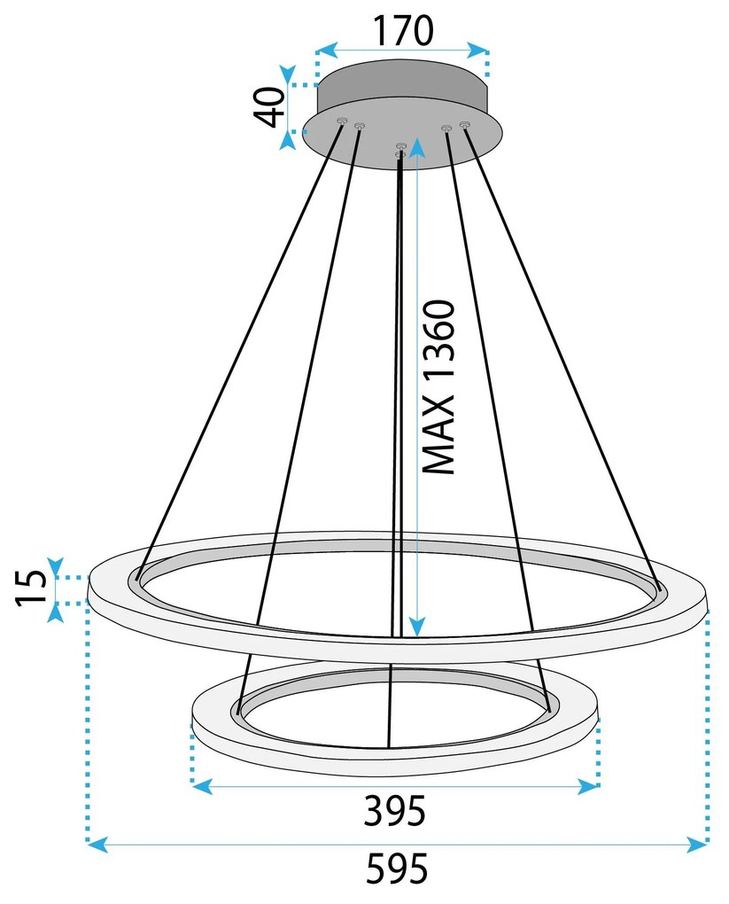 Toolight Toolight, LED závesné osvetlenie 60cm, 38W, 3500lm + diaľkové ovládanie, LHJ045-CP2, brúsená oceľ, OSW-50050