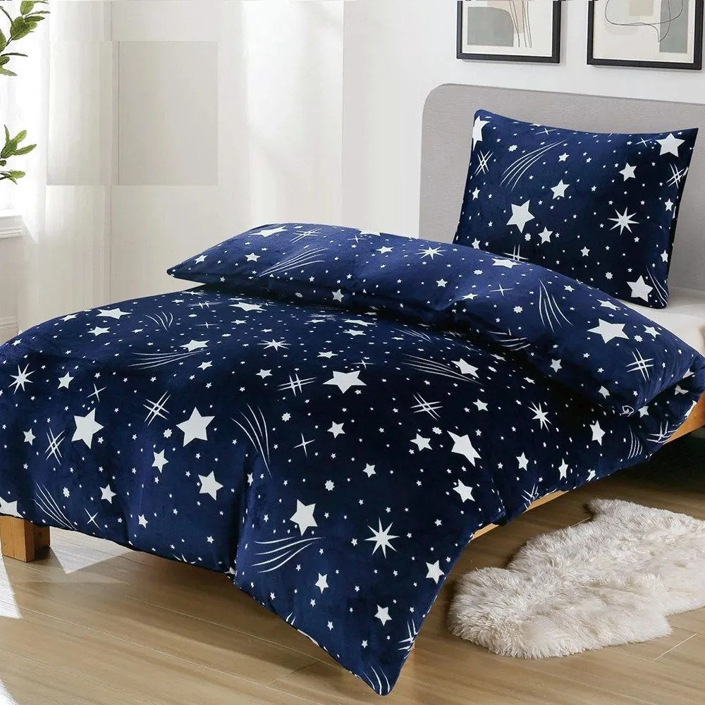 Obliečky Hviezdy modré MikroPlyš 70x90 140x200 cm
