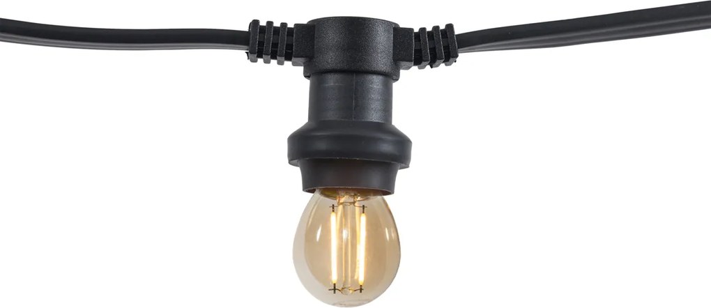 Prepojiteľné čierne girlandové osvetlenie so zástrčkou 10 m vrátane E27 P45 20 svetiel IP44 - Lubber
