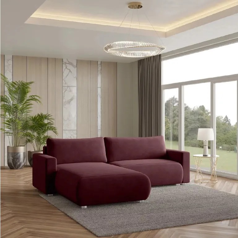 Vínová rozkladacia rohová pohovka MONORA, obojstranná