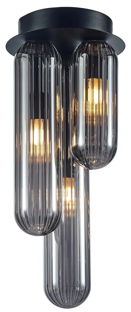 Stropné svietidlo Pax, 3x grafitové sklenené tienidlo, b, o