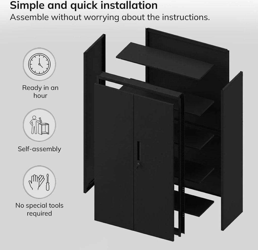 Kovová modulárna multifunkčná skriňa na podstavci čierna MEGAN 1600 x 900 x 400 mm
