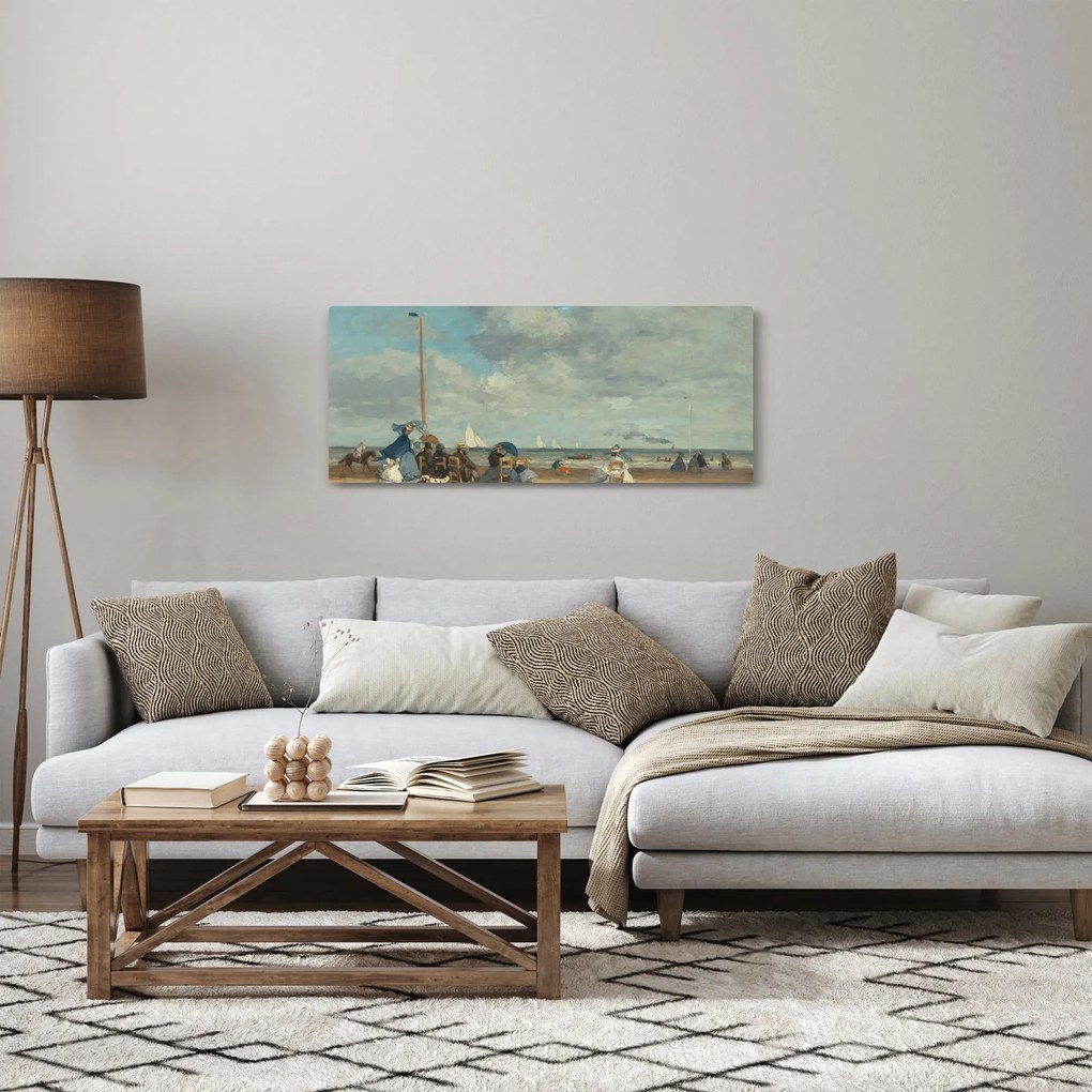Obraz - Eugène Boudin, Beach at Trouville, reprodukcia (120x50 cm)