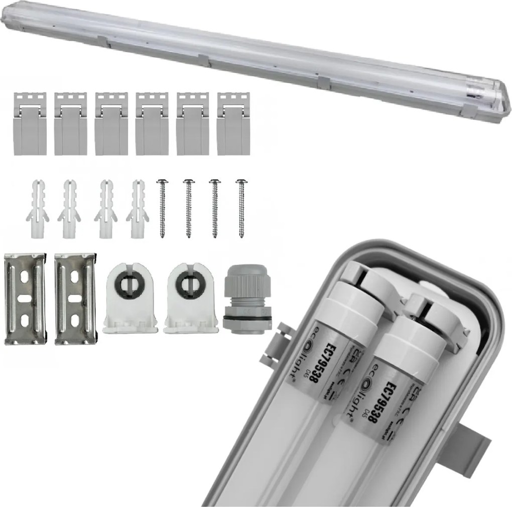 Sada hermetického svietidla LED žiarivky do garáže 120 cm povrchová montáž