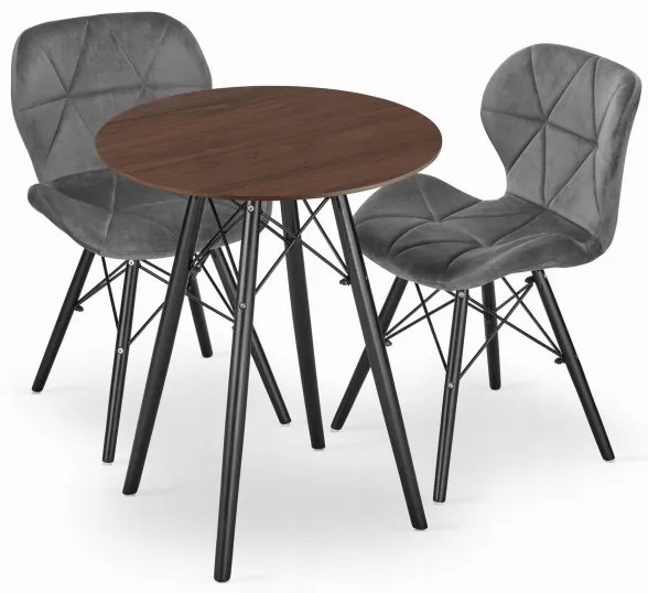 Jedálenský stôl TODI jaseň 60 cm s dvoma stoličkami LAGO zamatové sivé