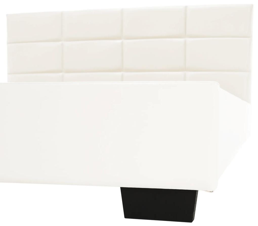 Kondela Manželská posteľ s roštom, 160x200, biela ekokoža, MIKEL