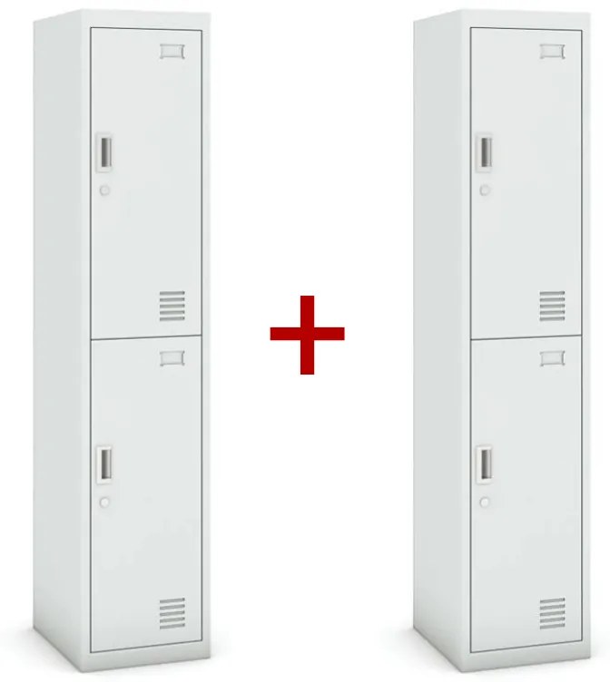 Šatníková skrinka dvojdverová 1+1 ZADARMO, cylindrický zámok, sivá/sivá