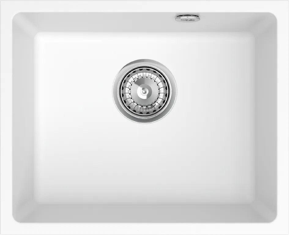 Sink Quality Crypton 55, kuchynský granitový drez 460x375x205 mm + chrómový sifón, biela, SKQ-CRY.W.1KBO.55.X