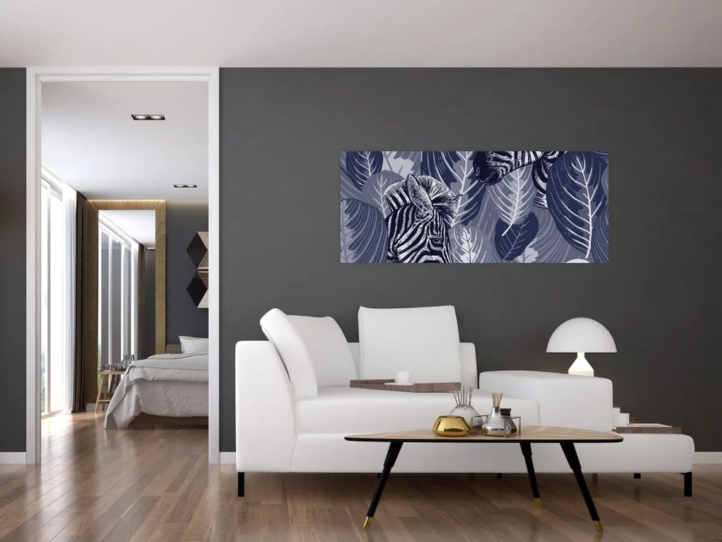 Obraz - Modré zebry (120x50 cm)
