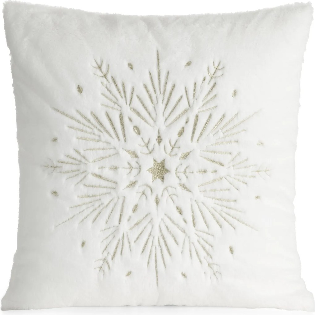 CHLPATÁ VIANOČNÁ DEKORAČNÁ OBLIEČKA NA VANKÚŠ SNOWFLAKE 45X45 CM BIELA