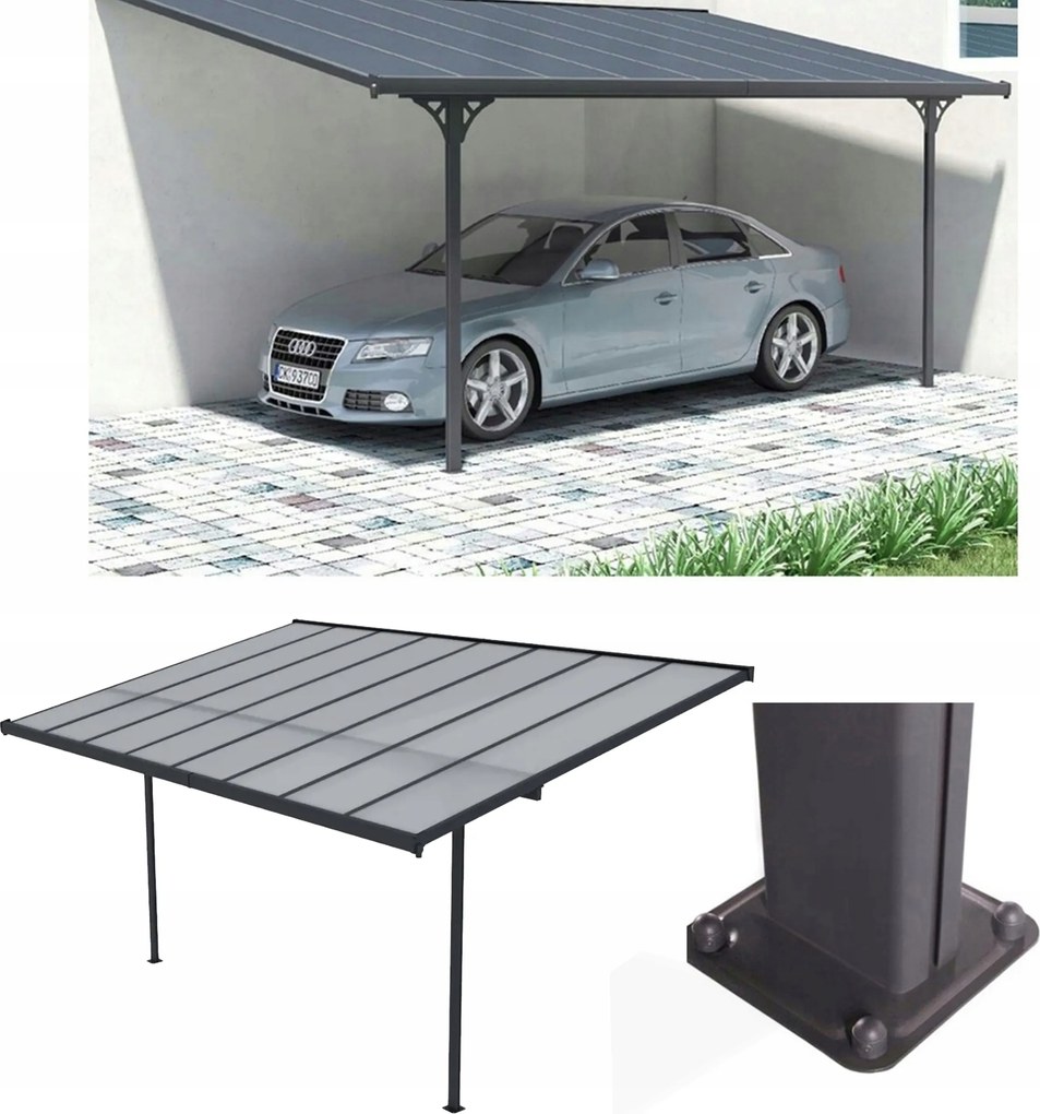 Záhradný Garážový Altánok Atlanta Polykarbonát na stenu 436 x 305 cm