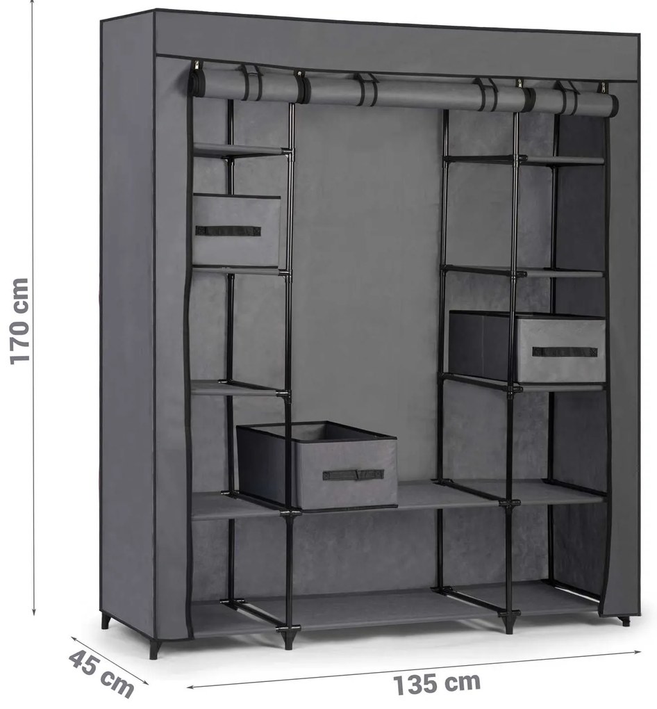 Textilná šatníková skriňa Massido MS-800 + šuflíky - grafitová
