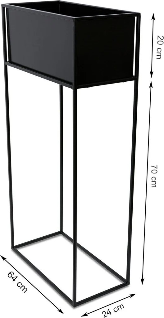 KOVOVÝ KVETINÁČ SO STOJANOM RECT 90X24X44 CM ČIERNA