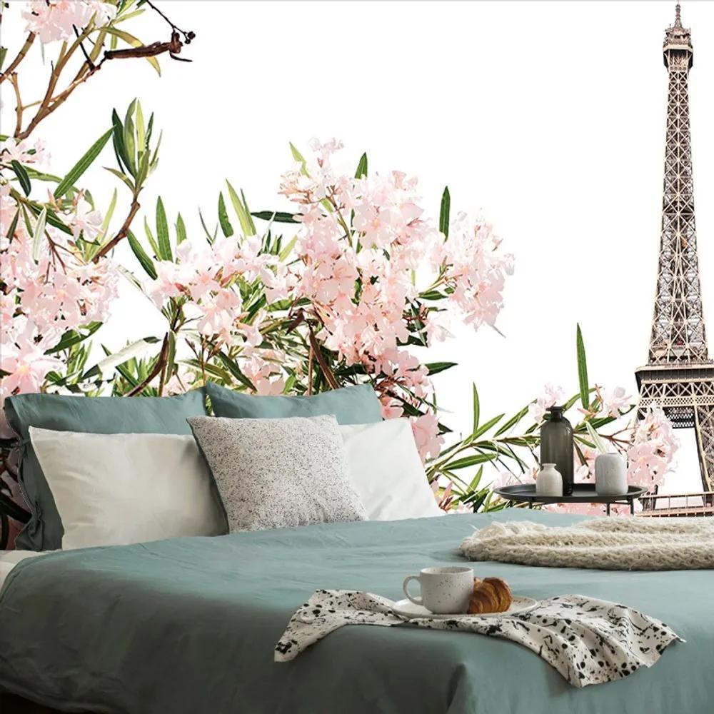 Fototapeta Eiffelova veža a ružové kvety - 450x300