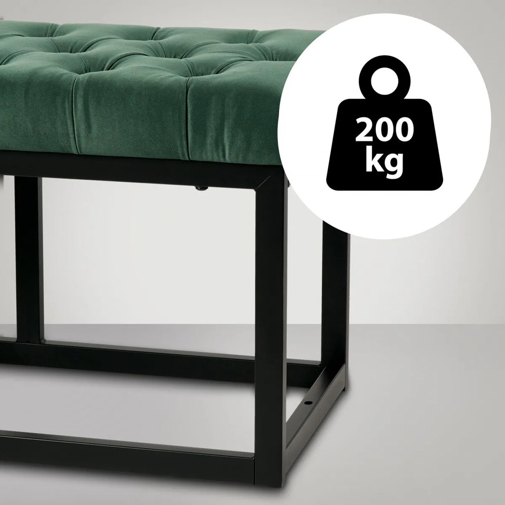 Lavica Polson - zamat, čierny rám 120 cm - Zelená