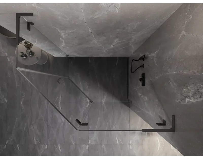 Mexen Lunar, L pravý výklopný päťuholníkový sprchový kút 100 x 80 cm, 8mm číre sklo, grafitový profil, 831L-100P-080L-95-00-P