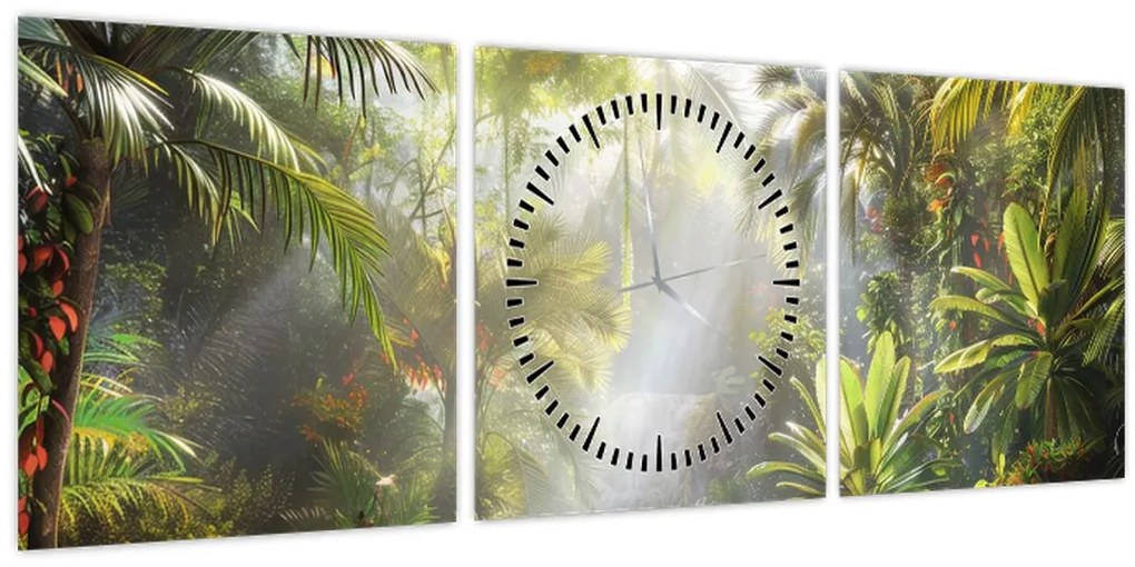 Obraz - Tropický dažďový prales (s hodinami) (90x30 cm)