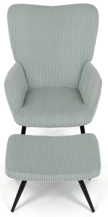 Relaxačné kreslo ušiak s taburetom ROYAL — kov, menčester, mentolová