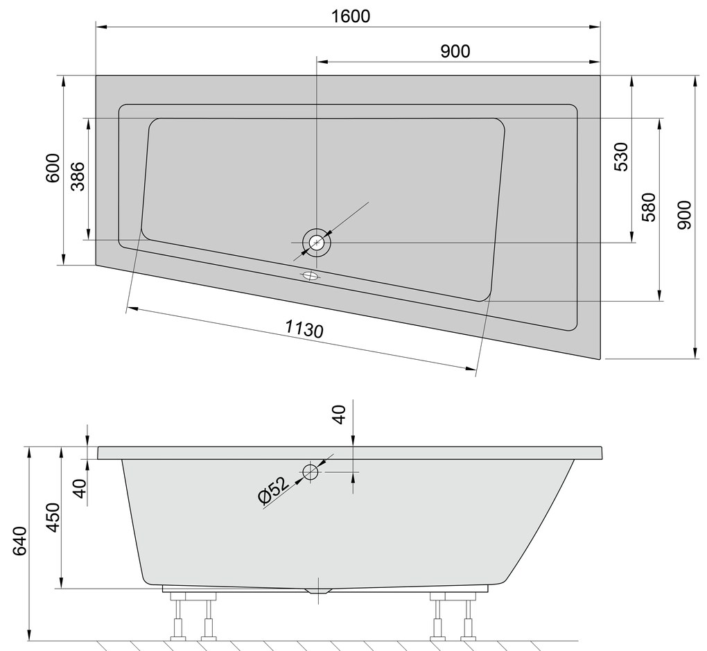 Polysan Polysan, ANDRA R asymetrická vaňa 160x90x45cm, biela, 81541