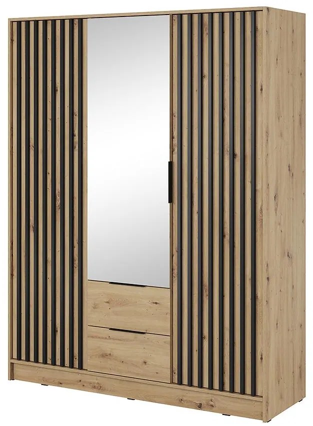 Skriňa Nelly 3d Zrkadlo Dub Artisan/Čierna