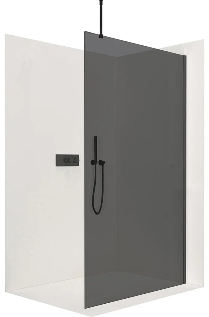 CERANO - Sprchová zástena Walk-in Onyx Top L/P - guľatá vzpera - čierna matná, grafitové sklo - 90x200 cm, CER-CER-8050BD1684