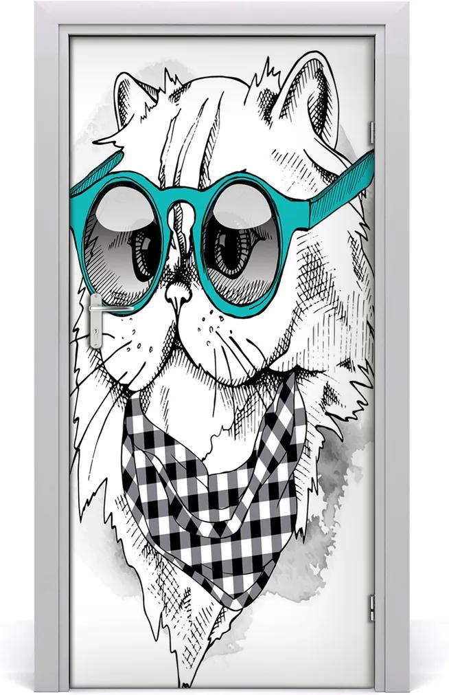 Samolepící fototapeta na dveře Kočka brýle