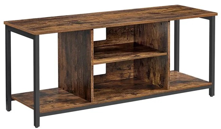VASAGLE TV skrinka s otvorenými priehradkami 120 × 40 × 50 cm – vintage hnedá a čierna LTV060B01