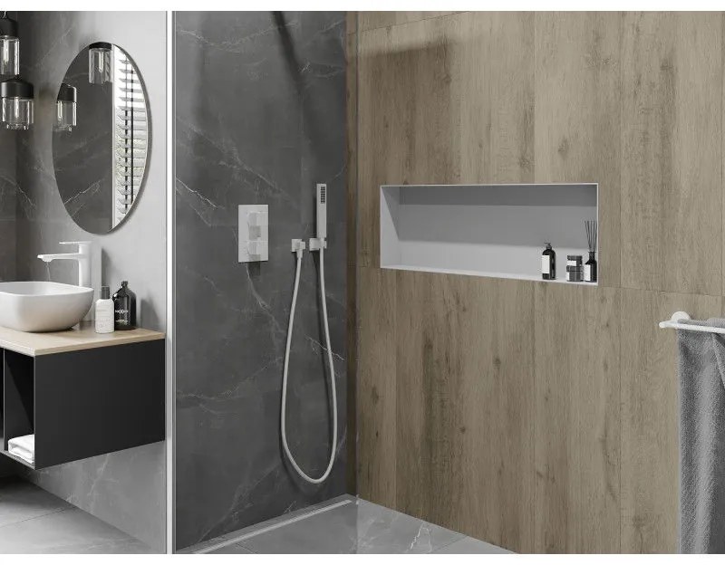 Mexen X-Wall-NR, polička na zapustenie pod obklad bez goliera 90 x 30 cm, biela, 1921903010